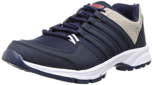Blue lace-up shoe with a white sole