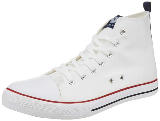 White lace-up high-top shoe with a white sole