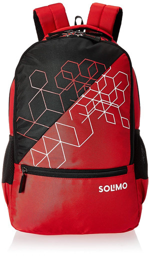 Red and black patterned backpack