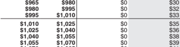 Wage bracket $995 to $1,010; Married Filing Jointly standard withholding $0